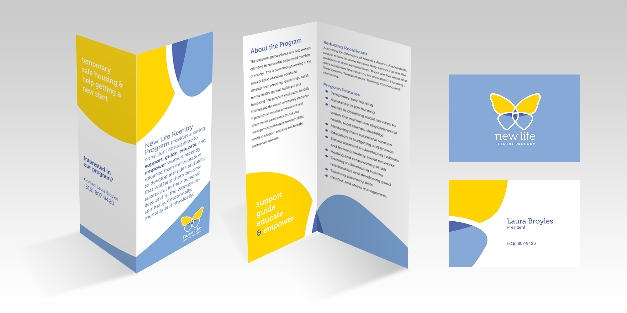 Brochure and business card design for New Life Re-entry Program