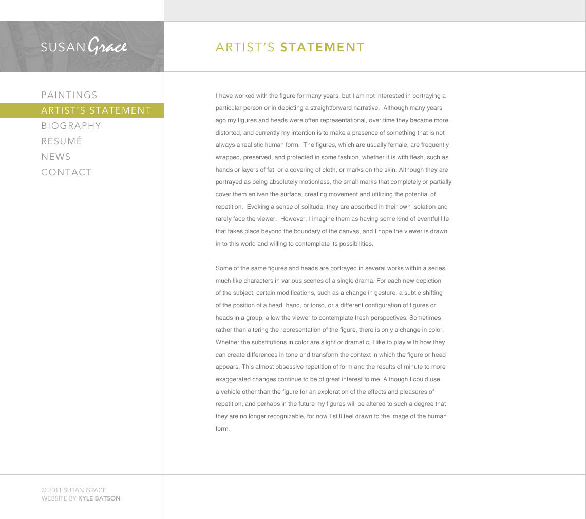 Susan Grace Artist's Statement page